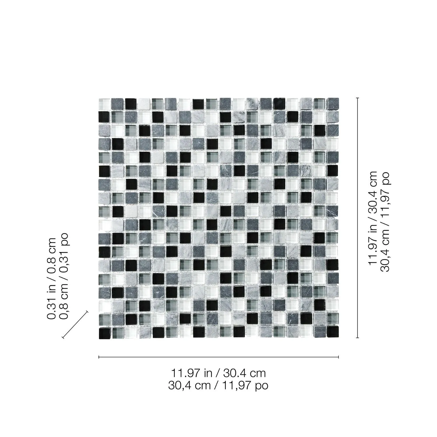 5/8" x 5/8" Bliss Midnight Blend Mosaic Tile 10Pc/10 SqFt/Bx