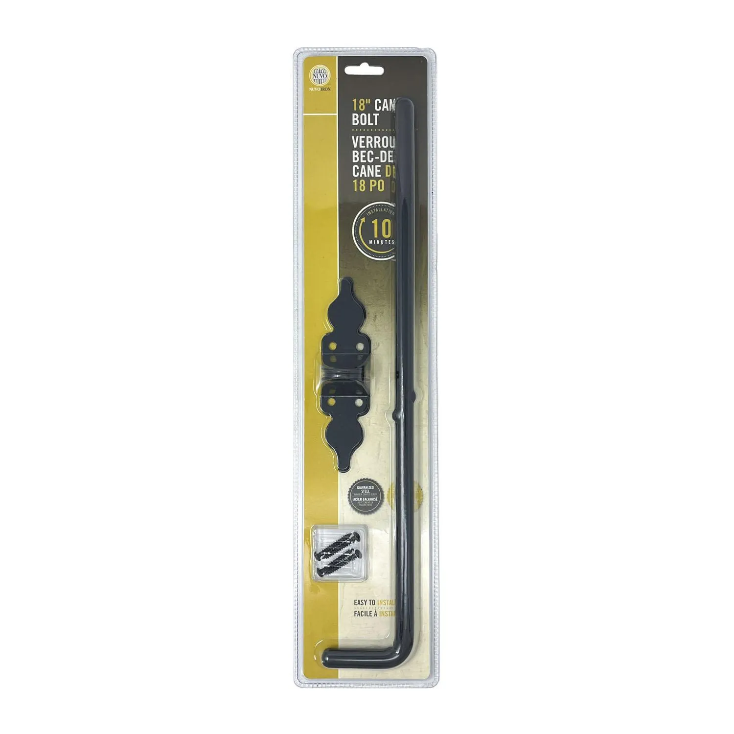 Nuvo Iron Galvanized Steel Cane Bolt 18" Black