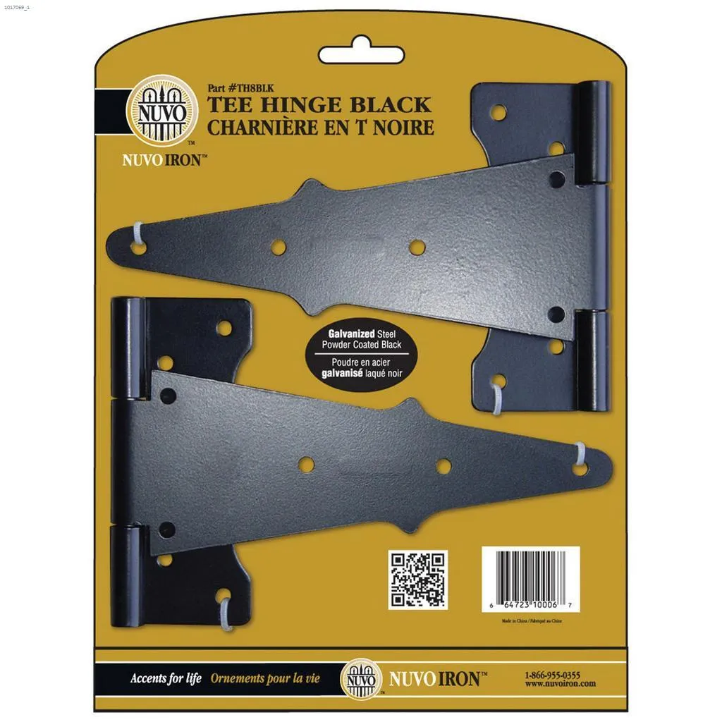 Nuvo Iron Steel Tee Hinge 8" Black