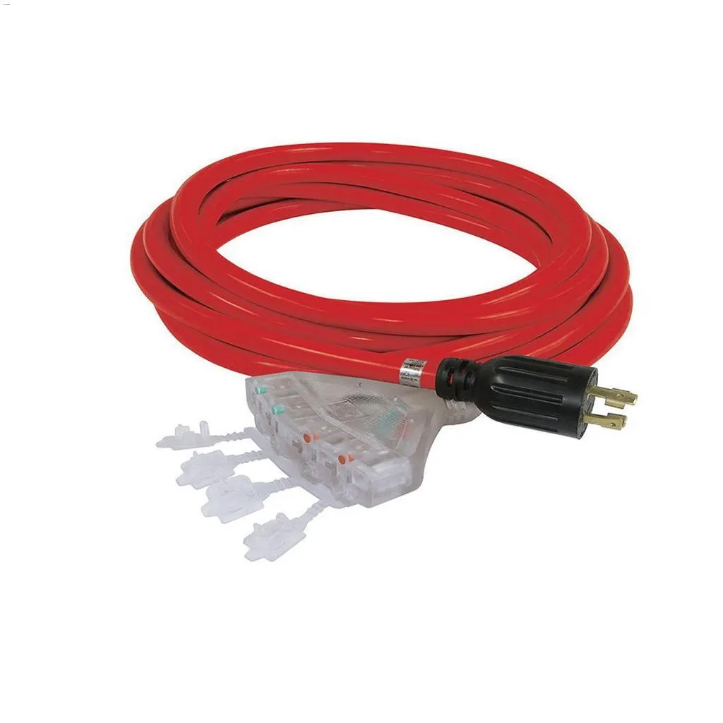King Canada 25' 4 Outlet SJTW Generator Extension Cord Red