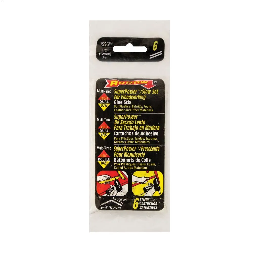 12 mm x 102 mm Slow Set Round Glue Stick 6-Pack